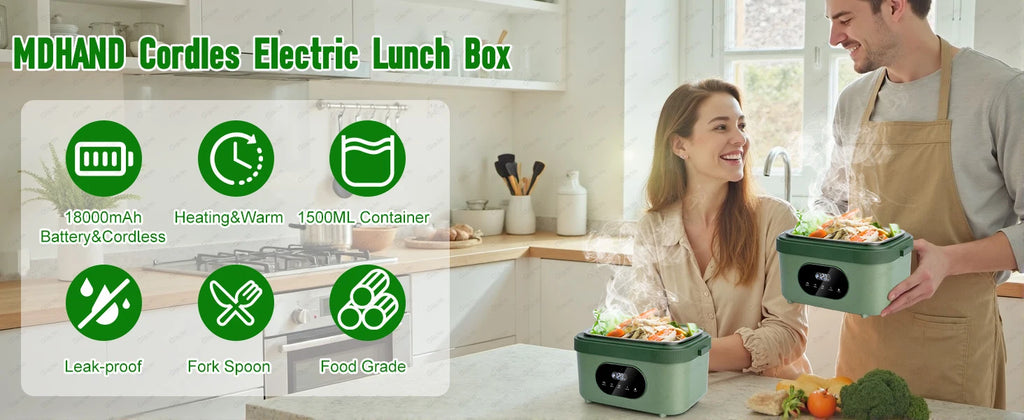 Gison Wireless Electric lunch box 1.5L Capacity 60W Smart Warm lunch box 18000mAh Battery Rechargeable Fast Heating lunch box