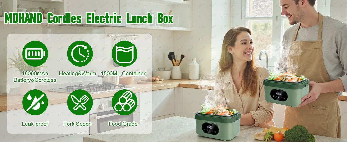 Gison Wireless Electric lunch box 1.5L Capacity 60W Smart Warm lunch box 18000mAh Battery Rechargeable Fast Heating lunch box
