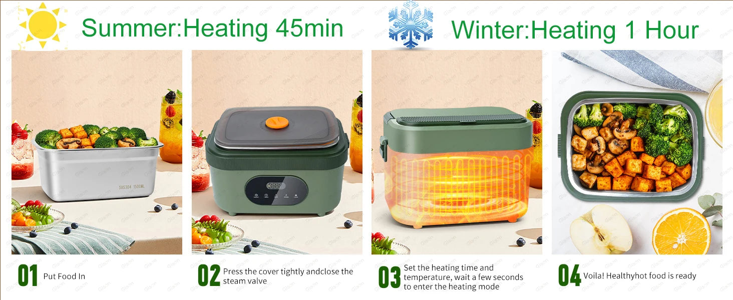 Gison Wireless Electric lunch box 1.5L Capacity 60W Smart Warm lunch box 18000mAh Battery Rechargeable Fast Heating lunch box