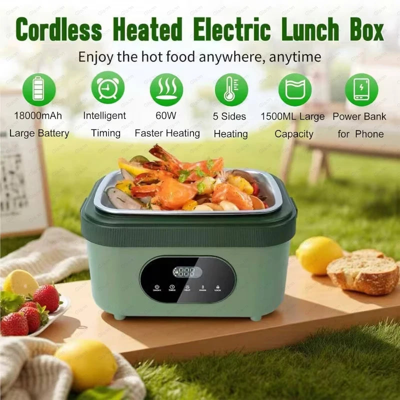 Gison Wireless Electric lunch box 1.5L Capacity 60W Smart Warm lunch box 18000mAh Battery Rechargeable Fast Heating lunch box